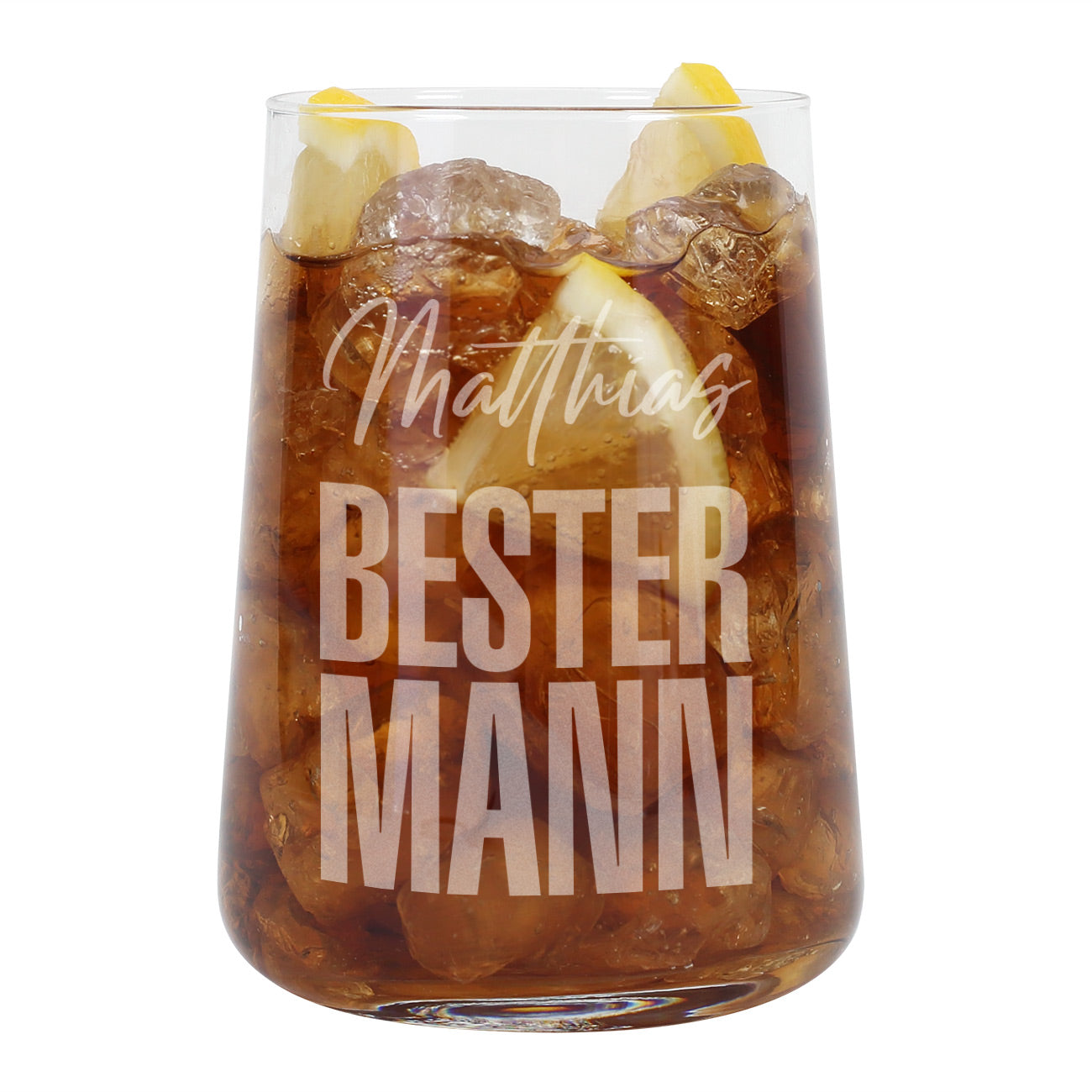 Personalisiertes Glas Bester Mann mit Name Gravur gefüllt mit Eis und Zitronenscheiben