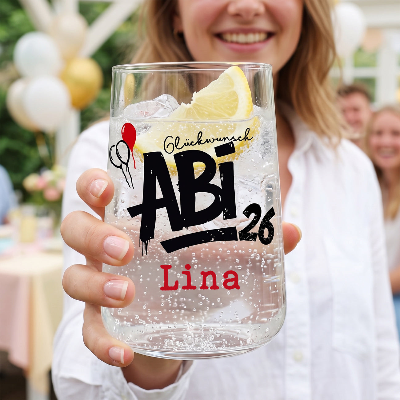 Abitur Glas 2026 mit Name als persönliches Geschenk zur Abschlussfeier