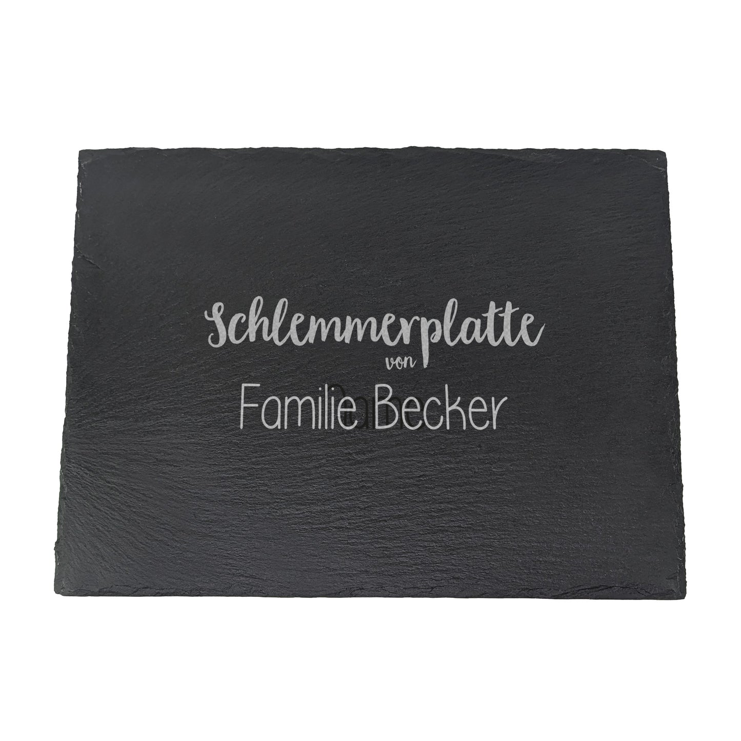 Schieferplatte mit Gravur „Schlemmerplatte von Familie Becker“