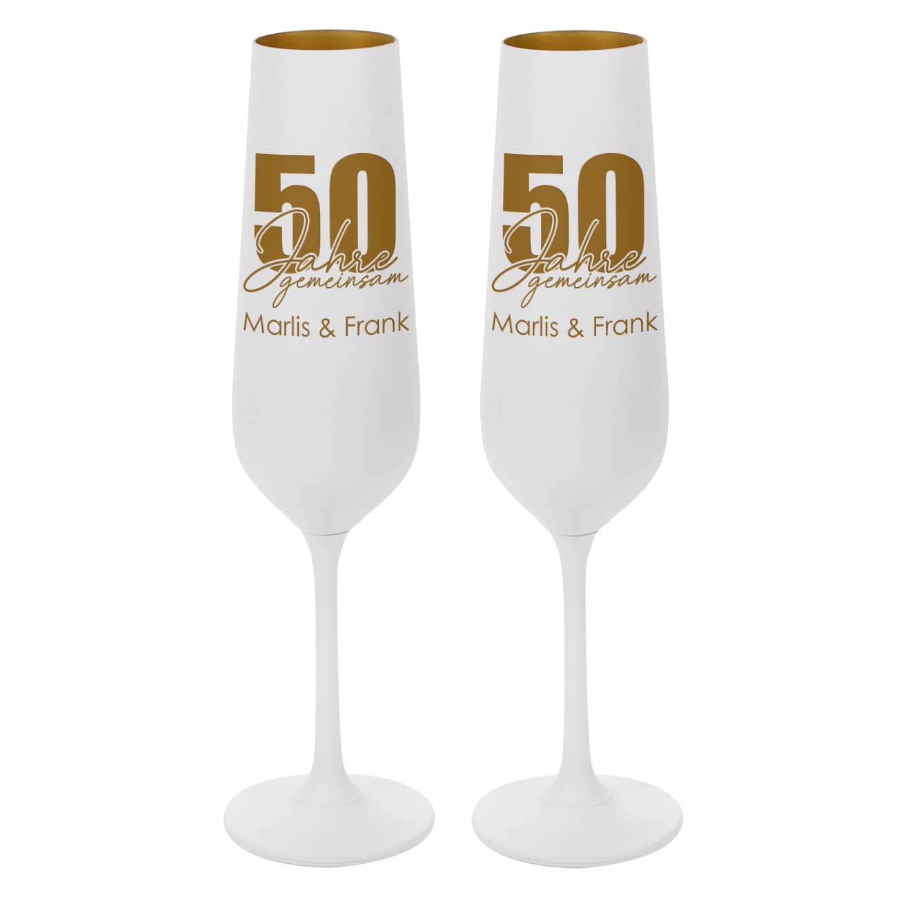 Sektgläser zur Goldhochzeit mit Namensgravur