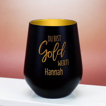 Du bist Gold wert! - Windlicht mit Ihrem Wunschname gestaltet