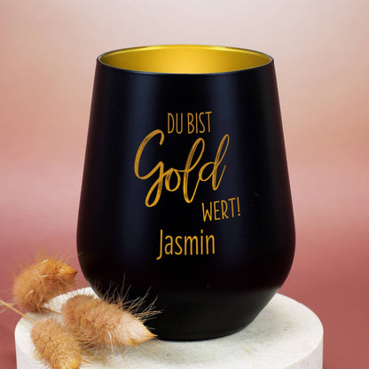 Gravierter Kerzenbecher als tolles und persönliches Geschenk zum Geburtstag