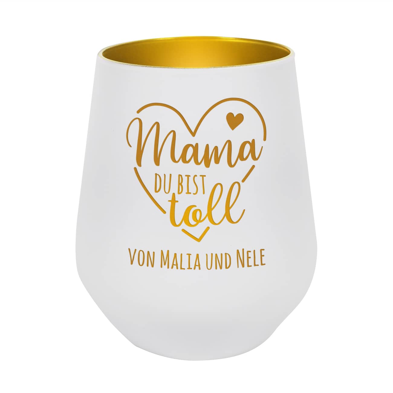 Mama du bist toll - Windlicht zum Muttertag in weiß und gold mit Ihrem Wunschtext