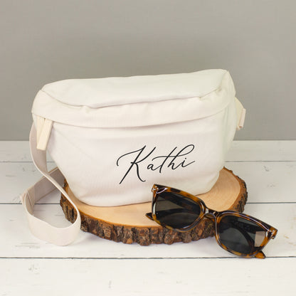 Bauchtasche als Geschenk für Frauen | Personalisierte Gürteltasche für JGA & Geburtstag in Beige Rosa