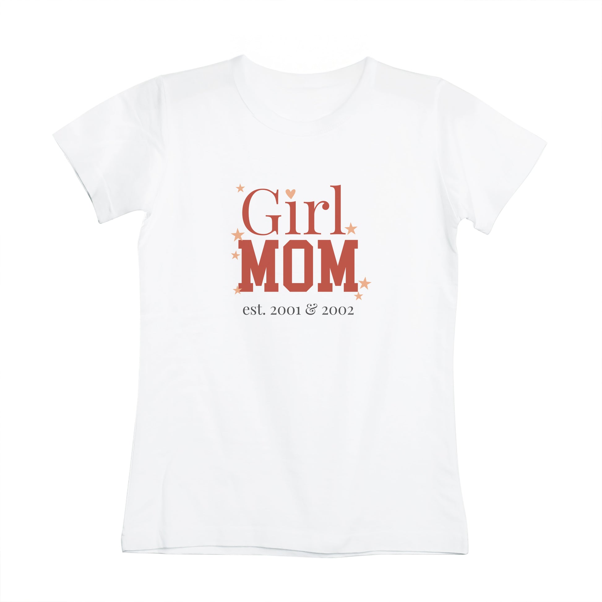 Weißes Damen T-Shirt „Girl Mom“ mit personalisierter Jahreszahl und modernem Schriftzug