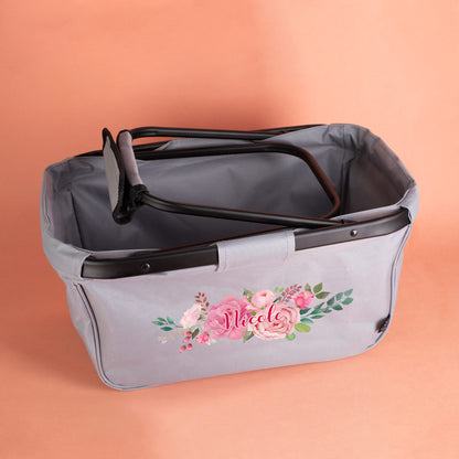 Praktischer Einkaufskorb mit Blumenbouquet und individuellem Aufdruck