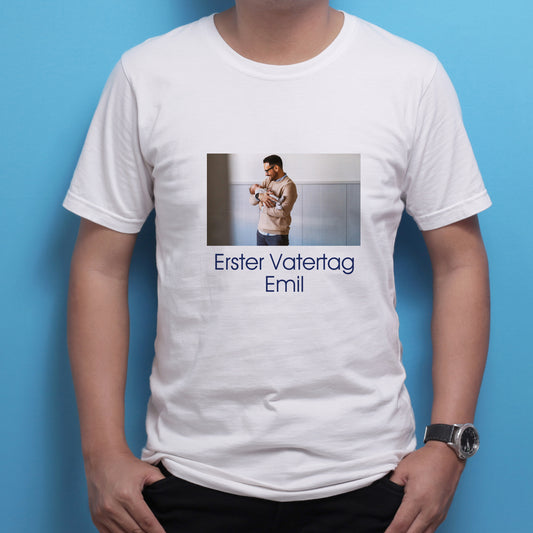 Detailansicht des Fotomotivs und Wunschtexts auf der Vorderseite des Shirts.