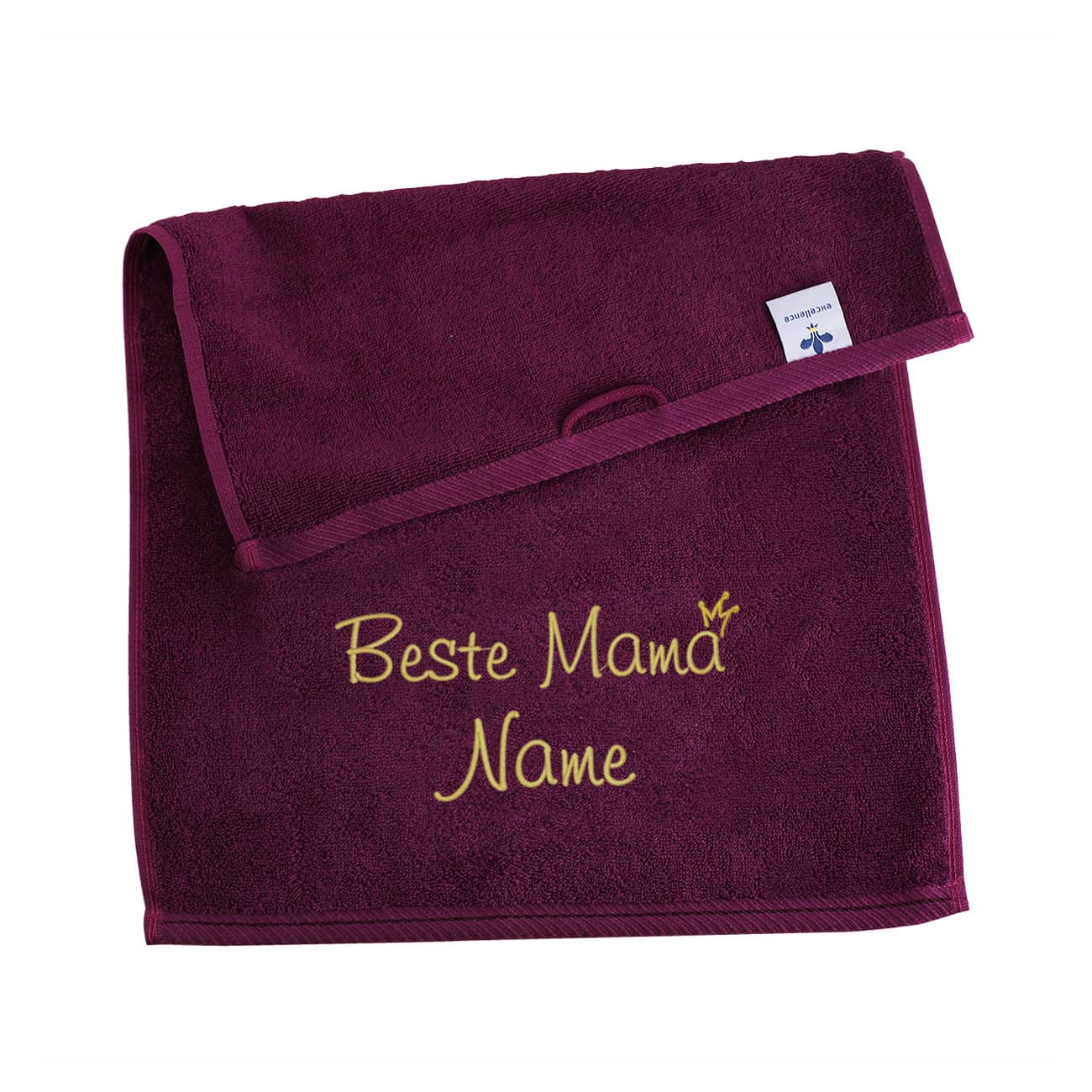 Beste Mama - Handtuch mit Name besticktBeste Mama - brombeerfarbenes Gästehandtuch mit Name bestickt