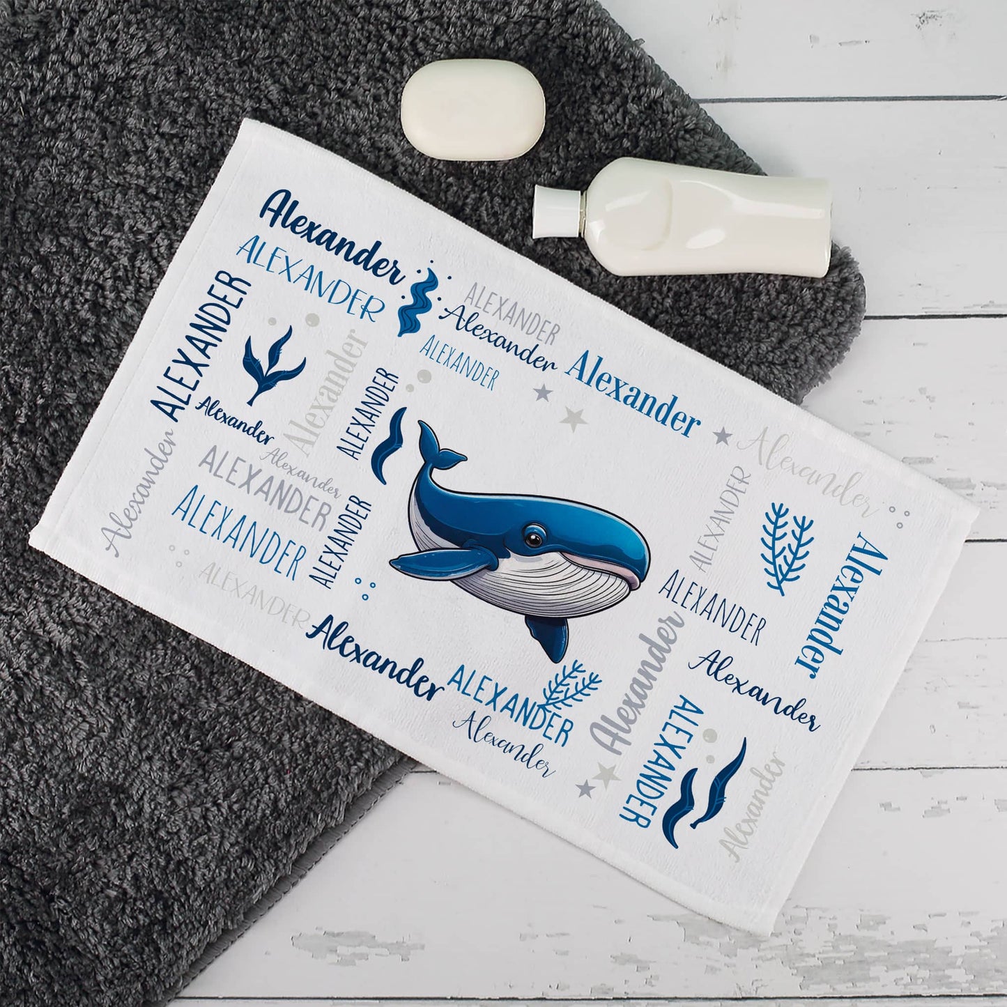 Personalisiertes Handtuch mit coolem Meerestier-Motiv und Namen