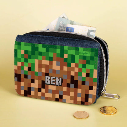 Geldbörse mit Pixelmotiv und Name für Jugendliche
