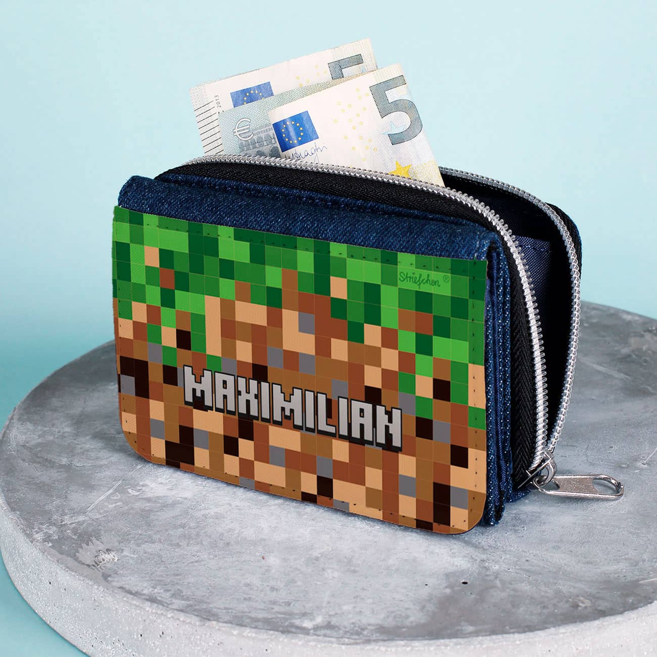 Geldbörse mit Pixelmotiv und Name für Kinder 