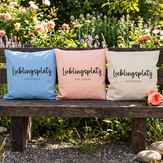 Personalisiertes Kissen 'Lieblingsplatz' mit Wunschtext | Geschenk zum Einzug & Hausbau für Wohnung