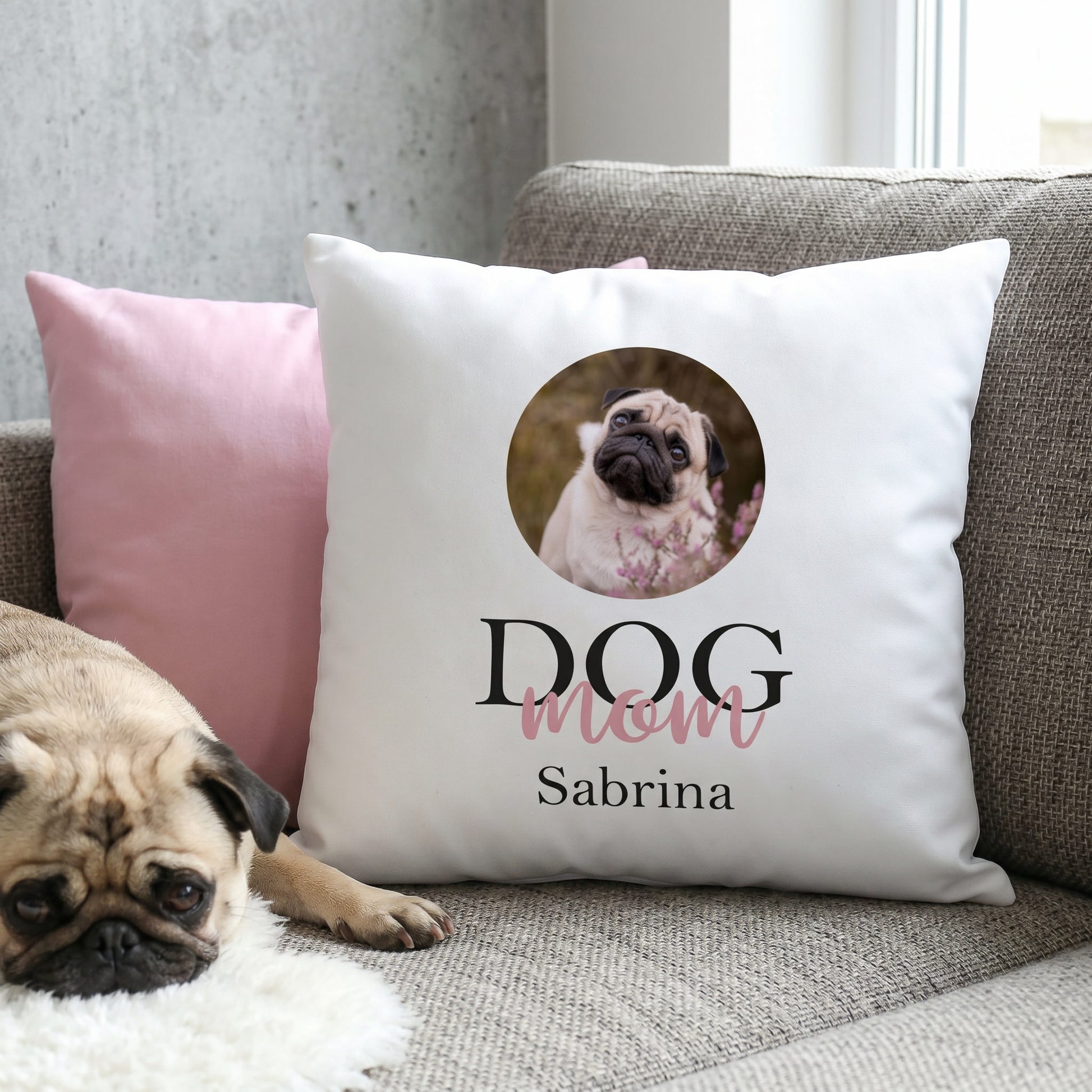 Fotokissen Dog Mom mit Ihrem Wunschnamen bedruckt