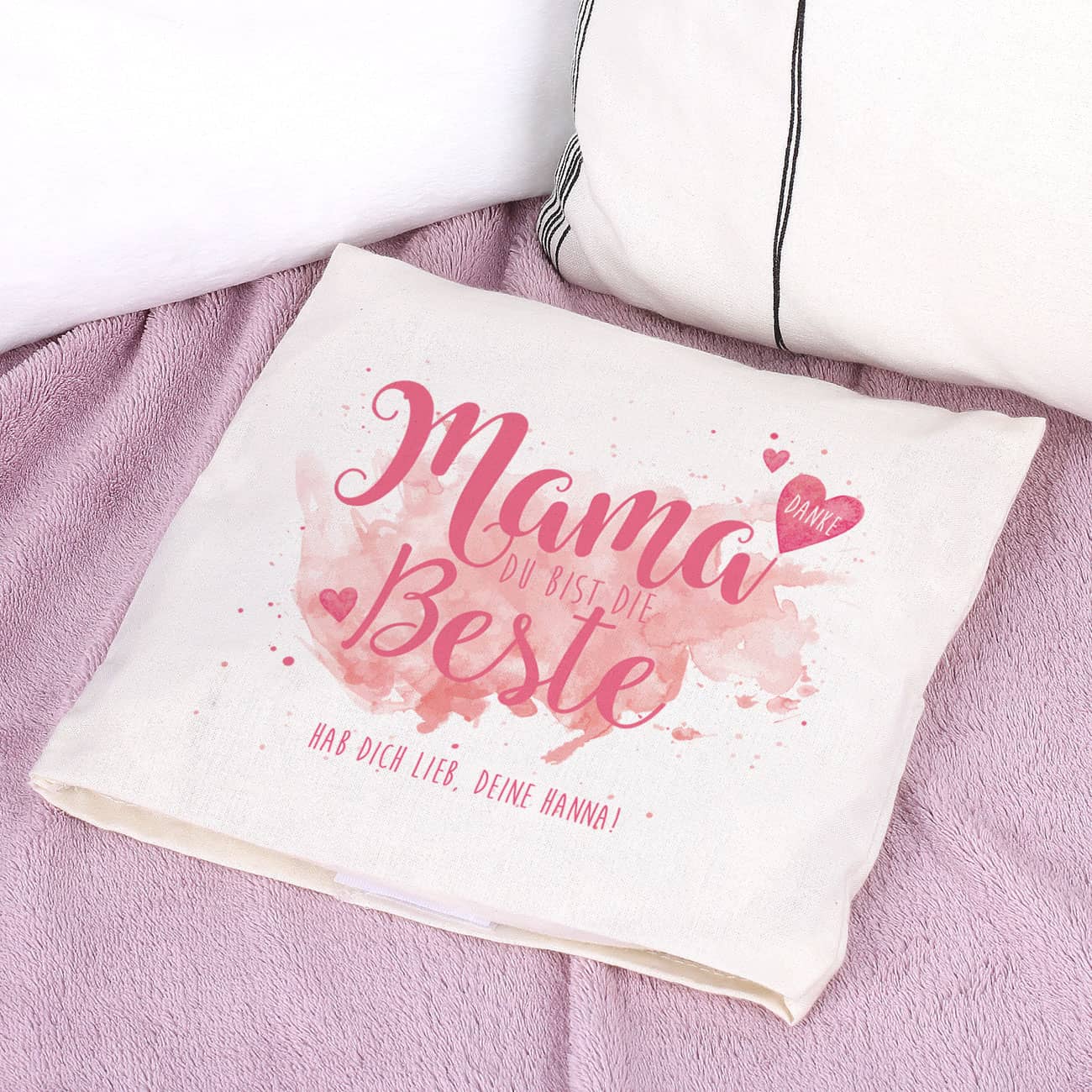 Kirschkernkissen mit Aufdruck "Mama du bist die Beste" und Wunschtext