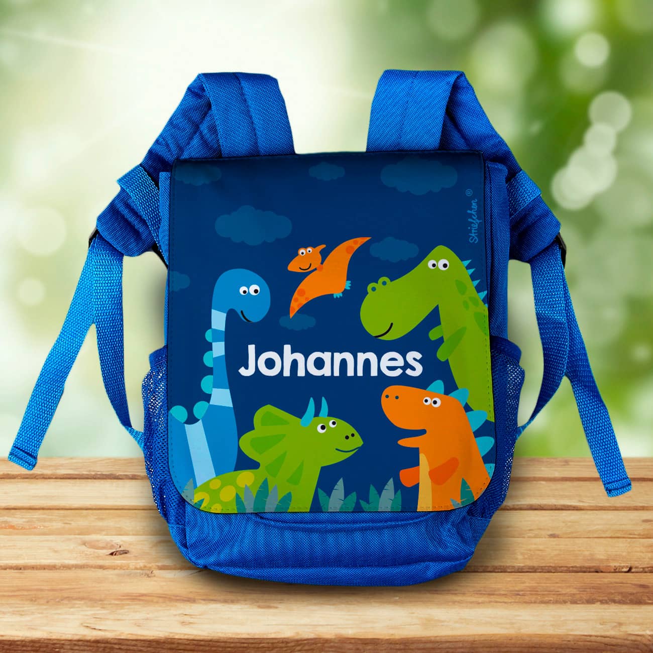 Kinderrucksack mit Dinos und Name bedruckt