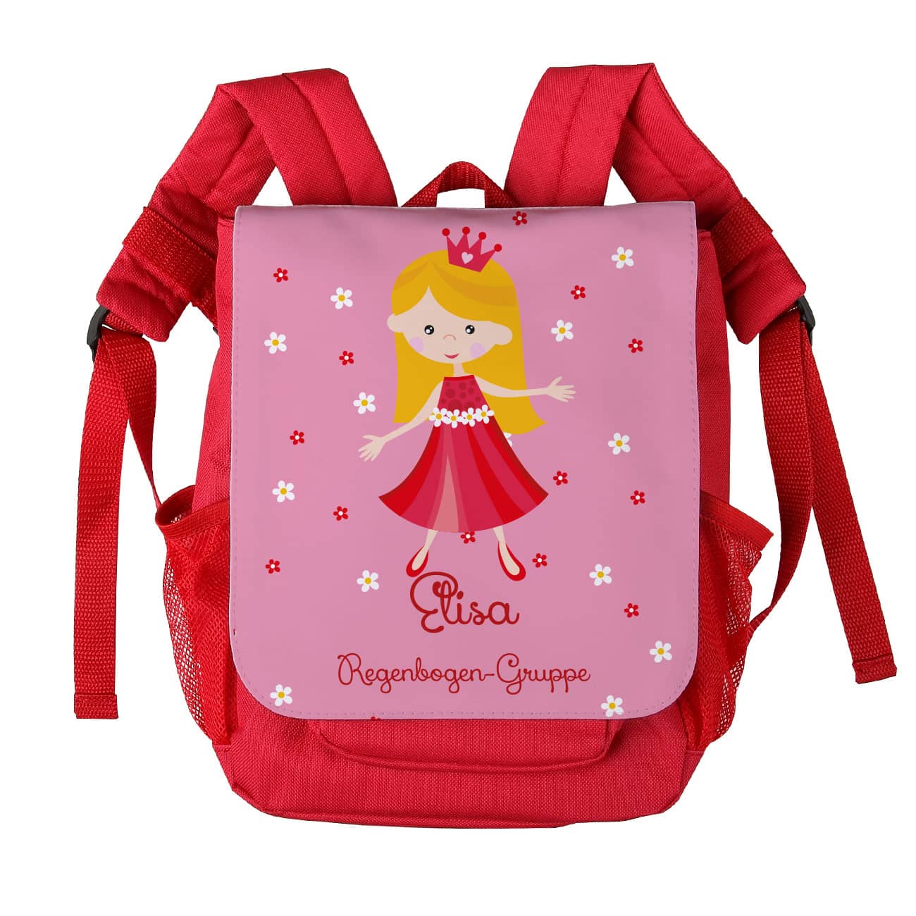 Rucksack in rot bedruckt mit Name und Wunschtext