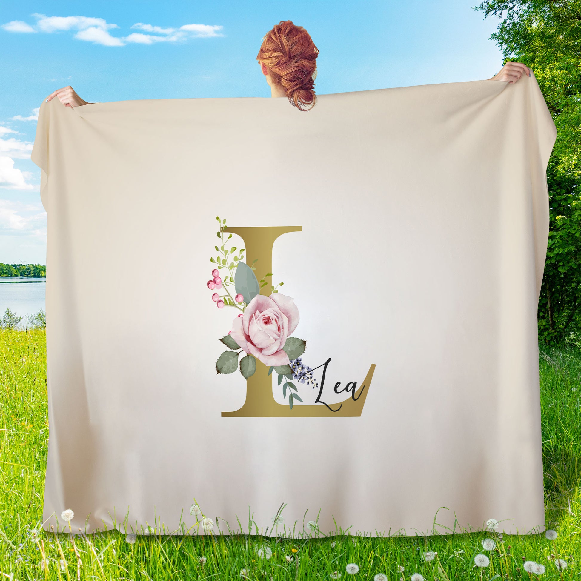 Personalisiertes Sherpa-Kuscheldecke mit Initiale und Name, XXL (152 × 203 cm), perfekt für Hochzeiten und romantische Anlässe.