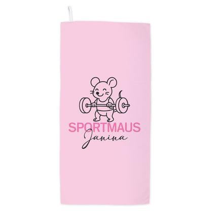 Sporthandtuch 'Sportmaus' personalisiert mit Name | Handtuch schnelltrocknend für Sport