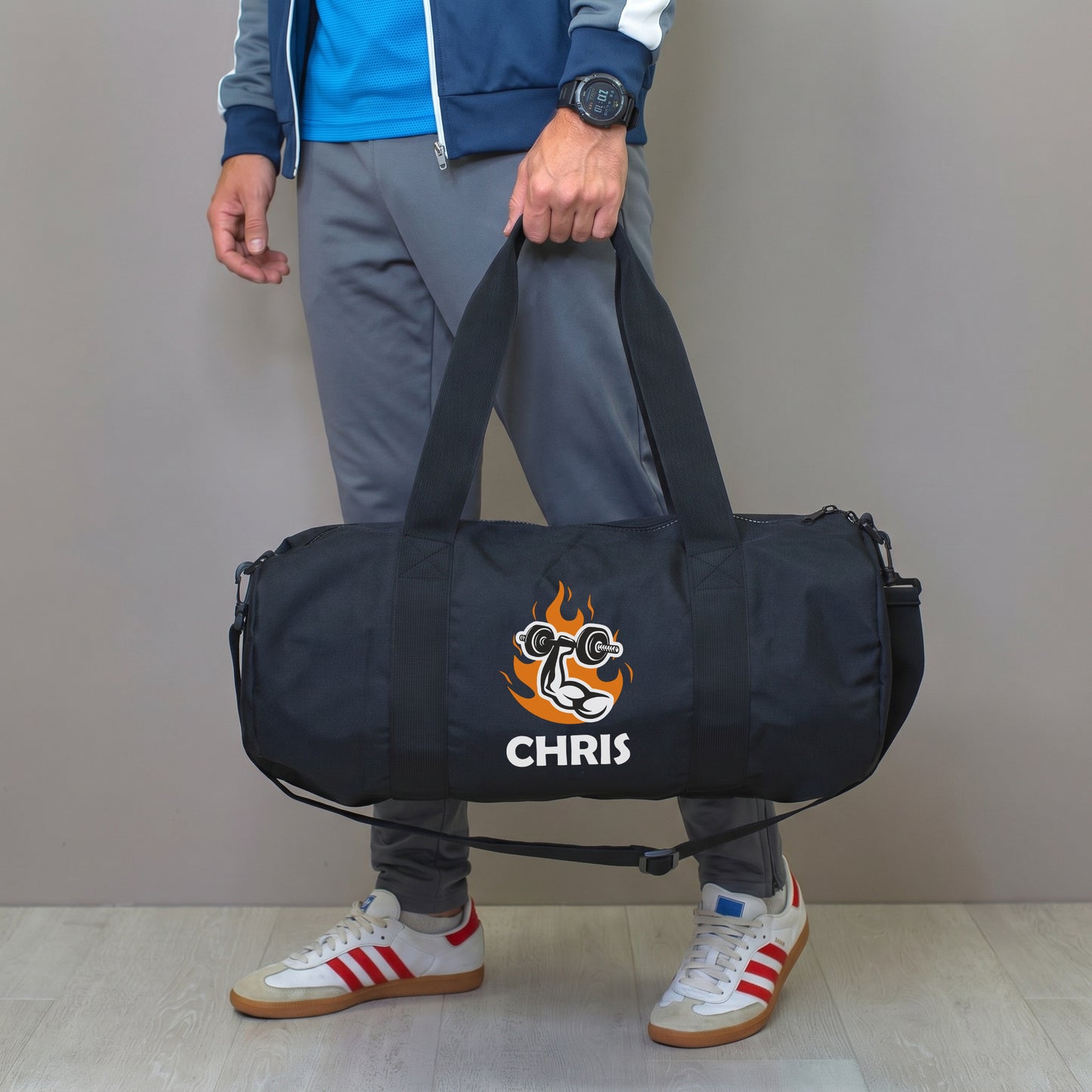 Sporttasche personalisiert mit Name & Gym Motiv | Duffle Bag für Männer & Sport als Geschenk