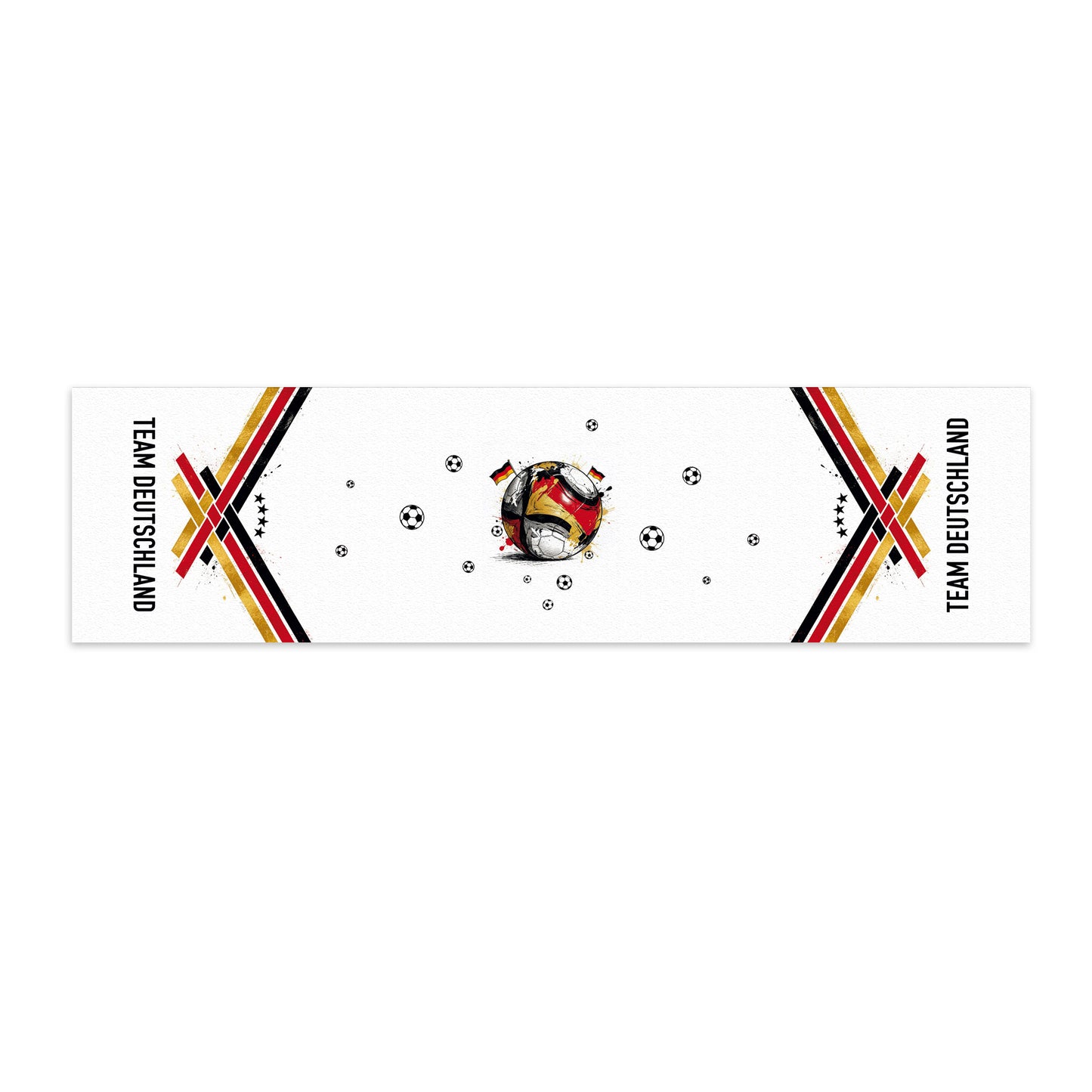Fußball Tischläufer mit Deutschland-Motiv, Fußballgrafik und Wunschtext Team Deutschland in der Übersicht