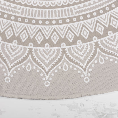 Runder Wohnteppich mit Personalisierung und Mandala in beige