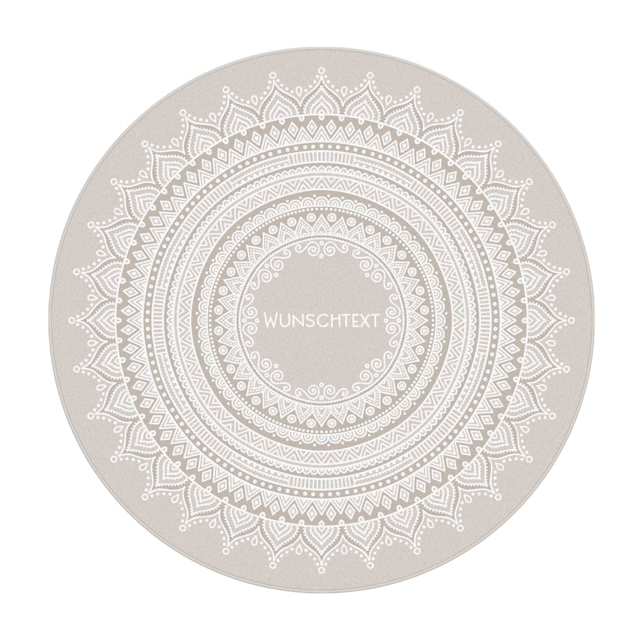 Runder Wohnteppich mit Personalisierung und Mandala in beige