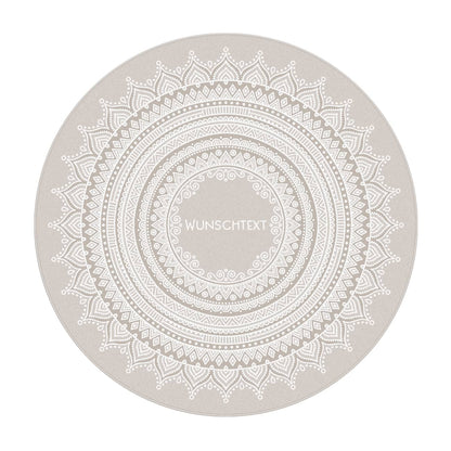 Runder Wohnteppich mit Personalisierung und Mandala in beige