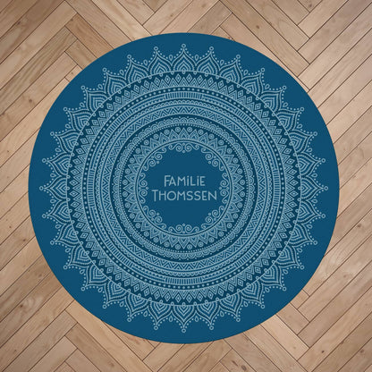 Runder Wohnteppich mit Personalisierung und Mandala in blau