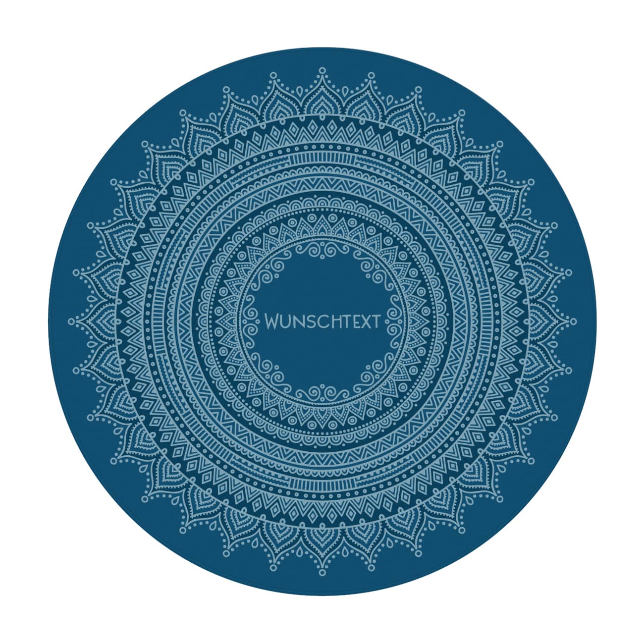Runder Wohnteppich mit Personalisierung und Mandala in blau