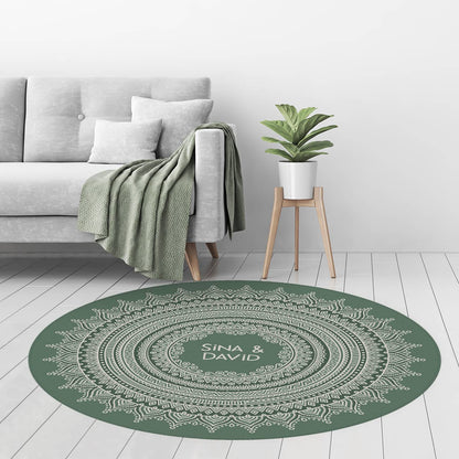 Runder Wohnteppich mit Personalisierung und Mandala in grün