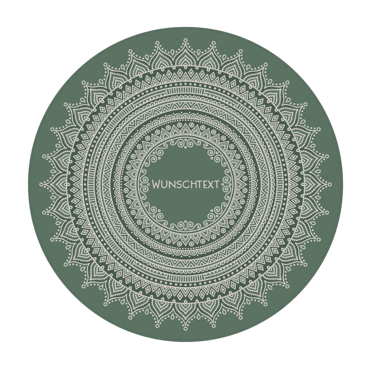 Runder Wohnteppich mit Personalisierung und Mandala in grün
