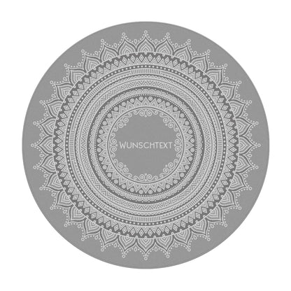 Runder Wohnteppich mit Personalisierung und Mandala in grau