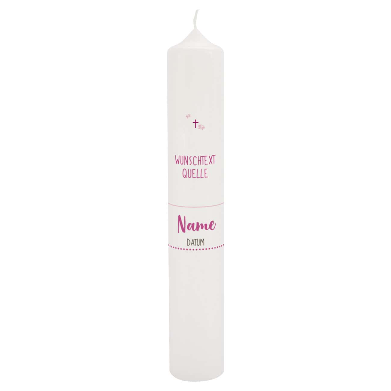 Taufkerze für Mädchen mit Lebensbaum in rosa, Name, Datum, Psalm