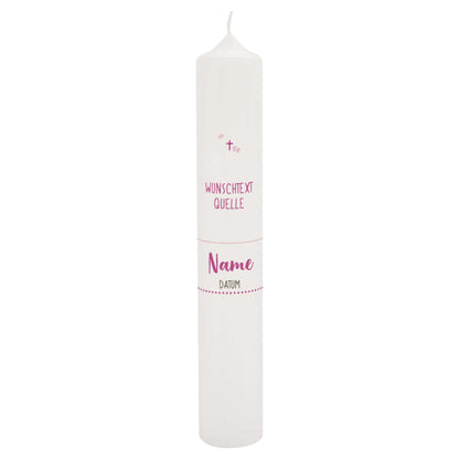 Taufkerze für Mädchen mit Lebensbaum in rosa, Name, Datum, Psalm