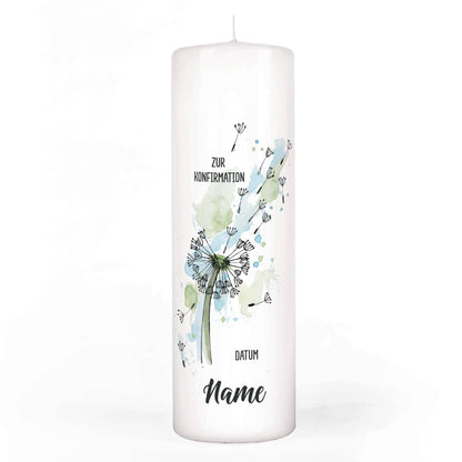 Konfirmationskerze Pusteblume personalisiert