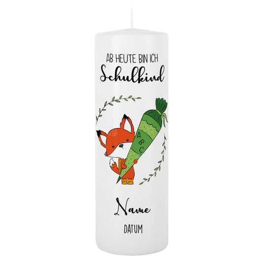 Ab heute bin ich Schulkind - Kerze mit Fuchs zur Einschulung