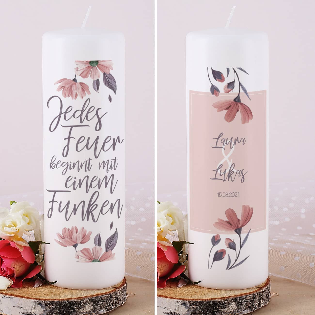 Hochzeitskerze mit tollem Blumenmotiv
