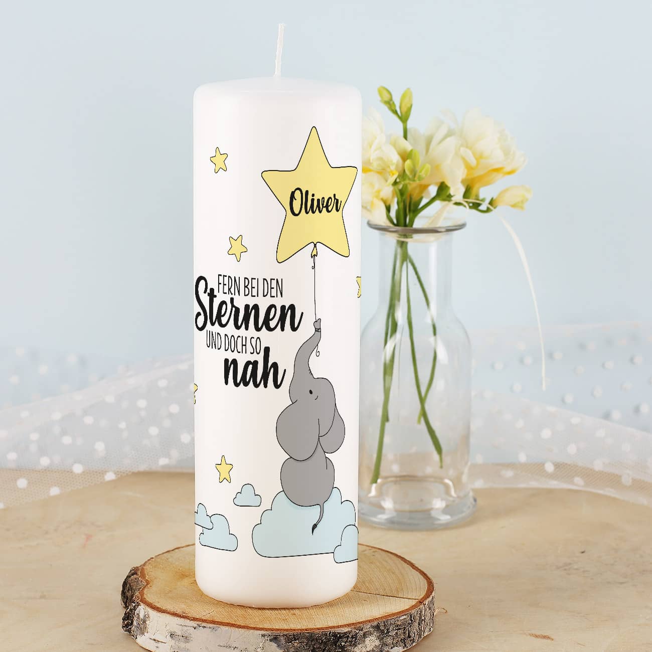 Bedruckte Kerze zum Andenken für Sternenkinder mit Elefant