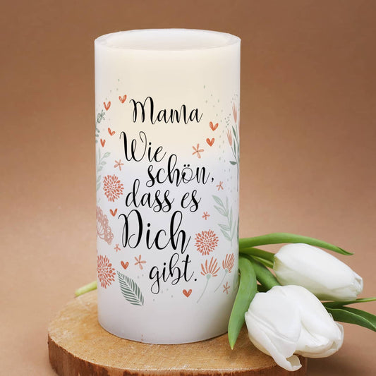 Mit Name oder Text personalisierte LED Wachskerze als Geschenk