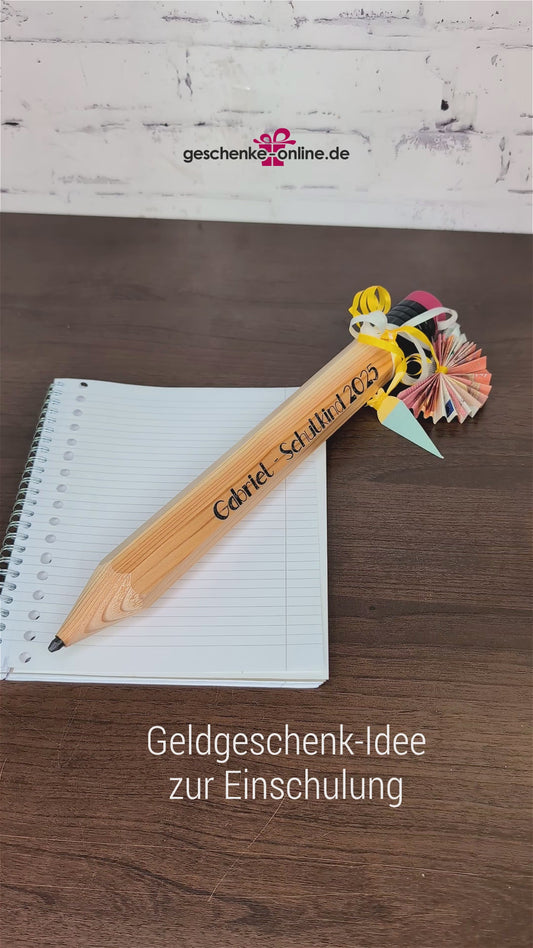 Geldgeschenkidee zur Einschulung - XXL Bleistift mit bedruckter Personalisierung
