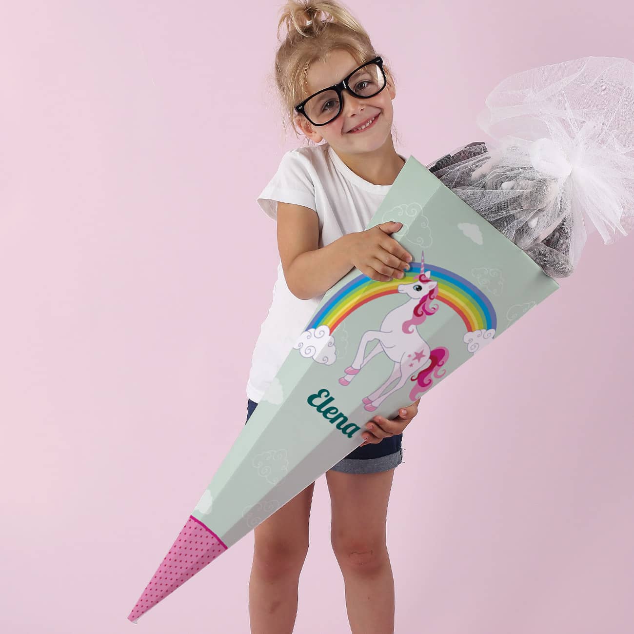 Einhorn - Zuckertüte mit Regenbogen und Wunschname