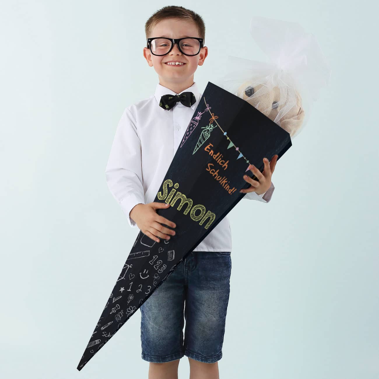 Endlich Schulkind! Zuckertüte in Tafeloptik mit Namensaufdruck