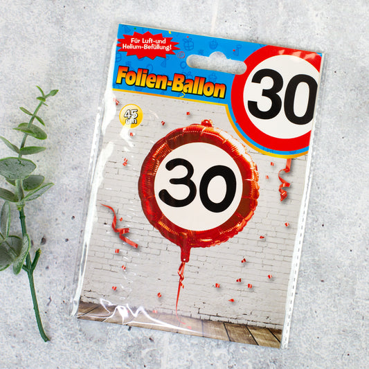 Folienballon Verkehrsschild 30 | Luftballon zum 30. Geburtstag