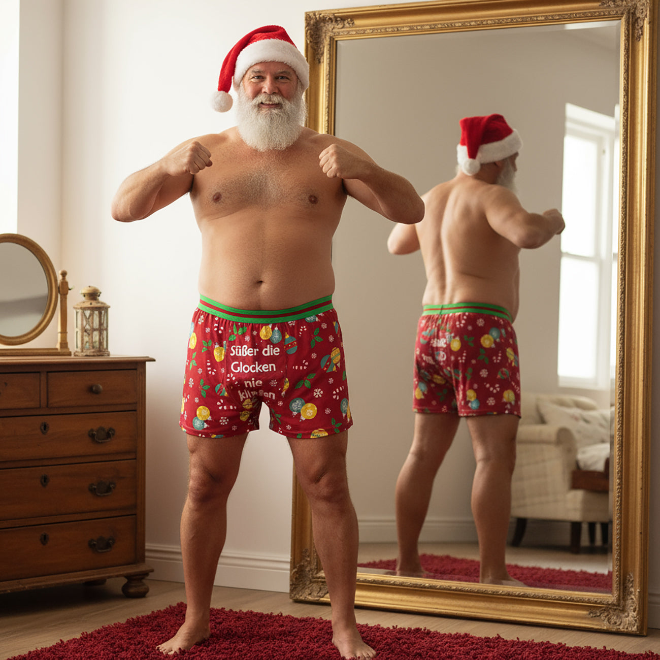 Weihnachtsmann trägt witzige Boxershort Süßer die Glocken nie klingen als Weihnachtsgeschenk