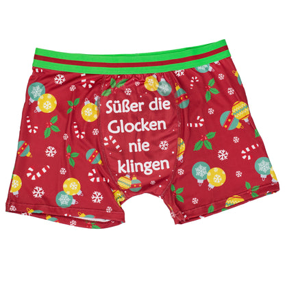 Rote Boxershort mit Spruch Süßer die Glocken nie klingen Produktansicht freigestellt