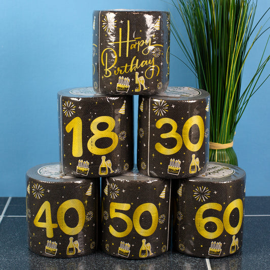 Toilettenpapier zum Geburtstag Schwarz/Gold