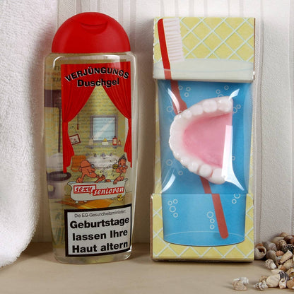 witziges Geschenkset mit Verjüngungsduschgel und Seife